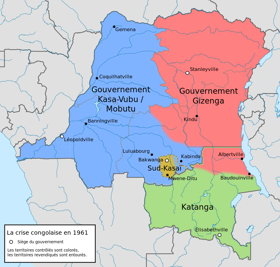 División territorial de las partes enfrentadas en la Crisis del Congo 1960 - 1965