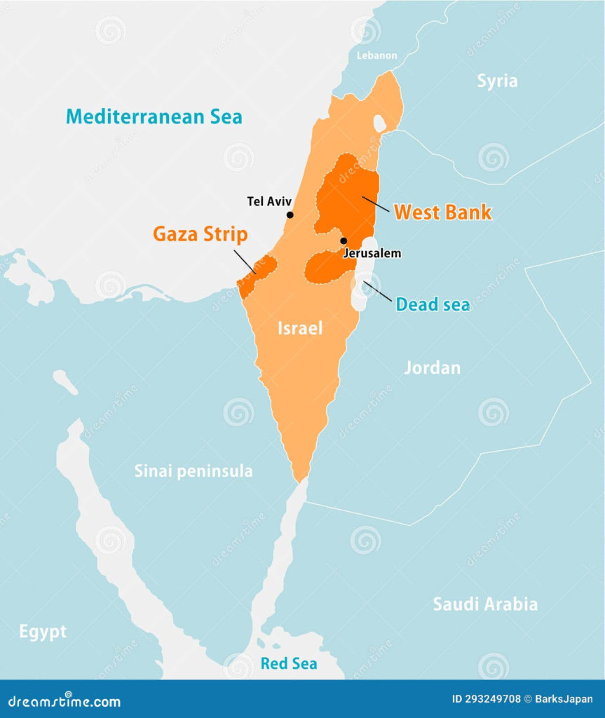 Israel tiene un tamaño similar al de la Comunidad Valenciana. La Franja de Gaza es un territorio diminuto, empotrado entre Israel y Egipto, donde vivían hacinados más de 2 millones de personas.
Fuente: es.dreamstime.com